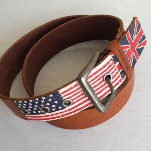 Ben Sherman Leather Belt Size 36 US Flag UK Flag Leather